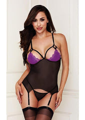 Purple Lace Bustier G-String - Purple - Large/Medium - Set