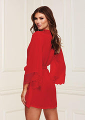 Sheer Chiffon and Lace Robe - Red - One Size