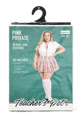 Teacher's Pet Private Schoolgirl Costume - Pink/White - Queen - 3 Piece