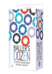 The 9's - Baller's Dozen Beaded Cockrings - Assorted Colors - 12 Per Pack