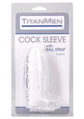 Titanmen Cock Sleeve with Ball Strap - Clear - 5in