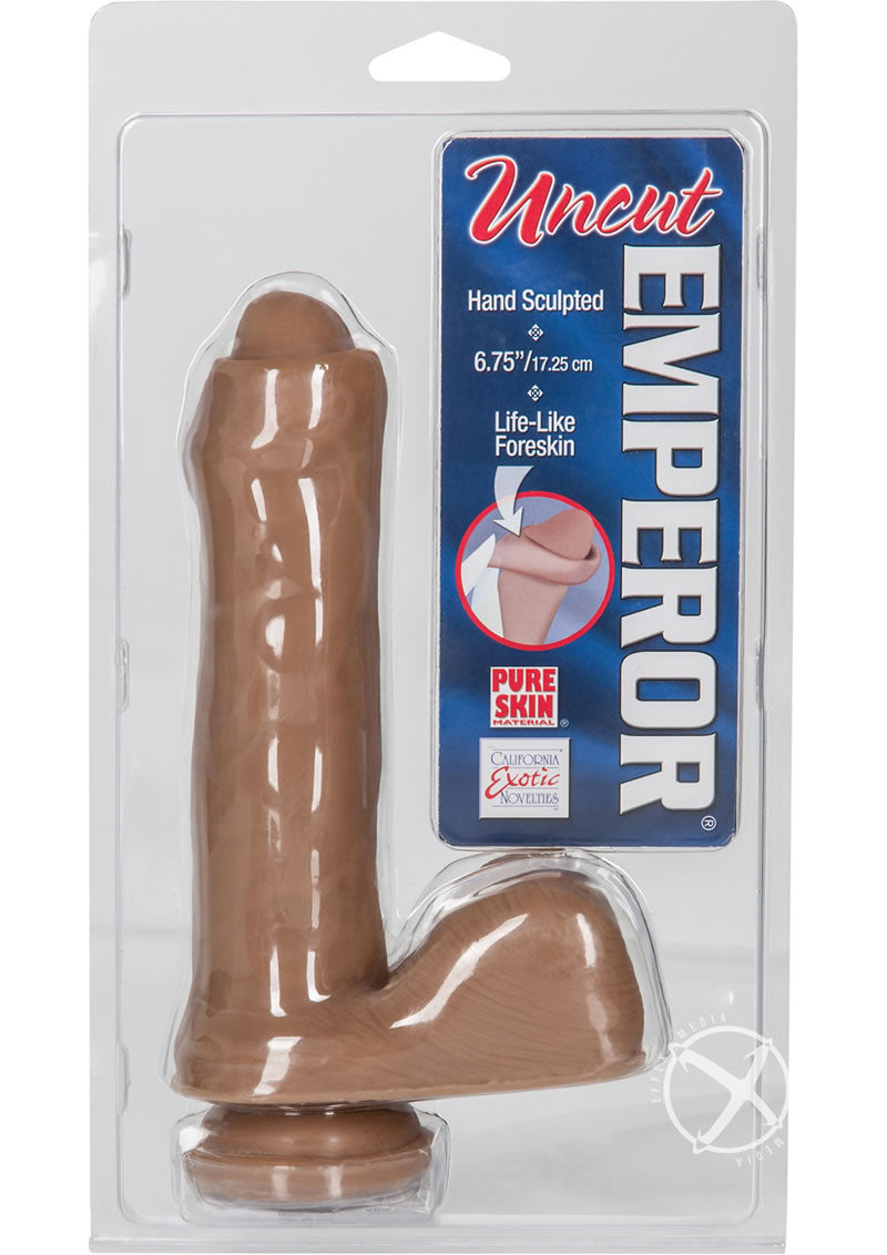 Uncut Emperor Realistic Dildo with Balls - Brown/Chocolate - 6.75in