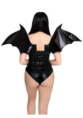 Wet Look Strapless Bat Wings - Black - One Size