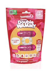 4t Double Wammy Silicone Rechargeable Dual Vibrating Couples Cock Ring - Red/Strawberry