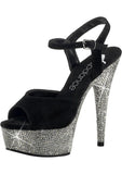 6in. Rhinestone Black Suede Strap - Black - Size 7