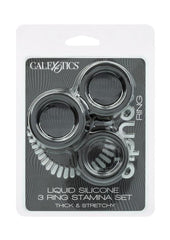 Alpha Liquid Silicone Cock Ring Endurance - Black - 3 Piece/Set