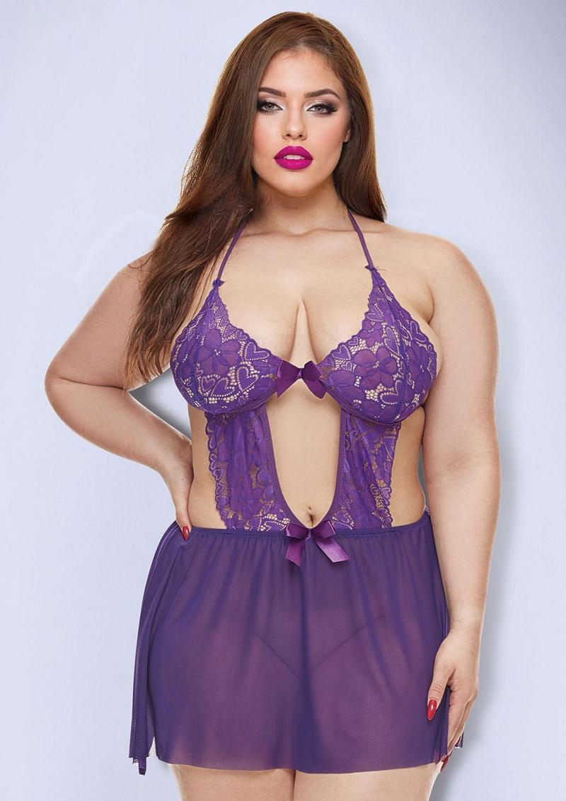 Amethyst Lace Babydoll-Purple-Q