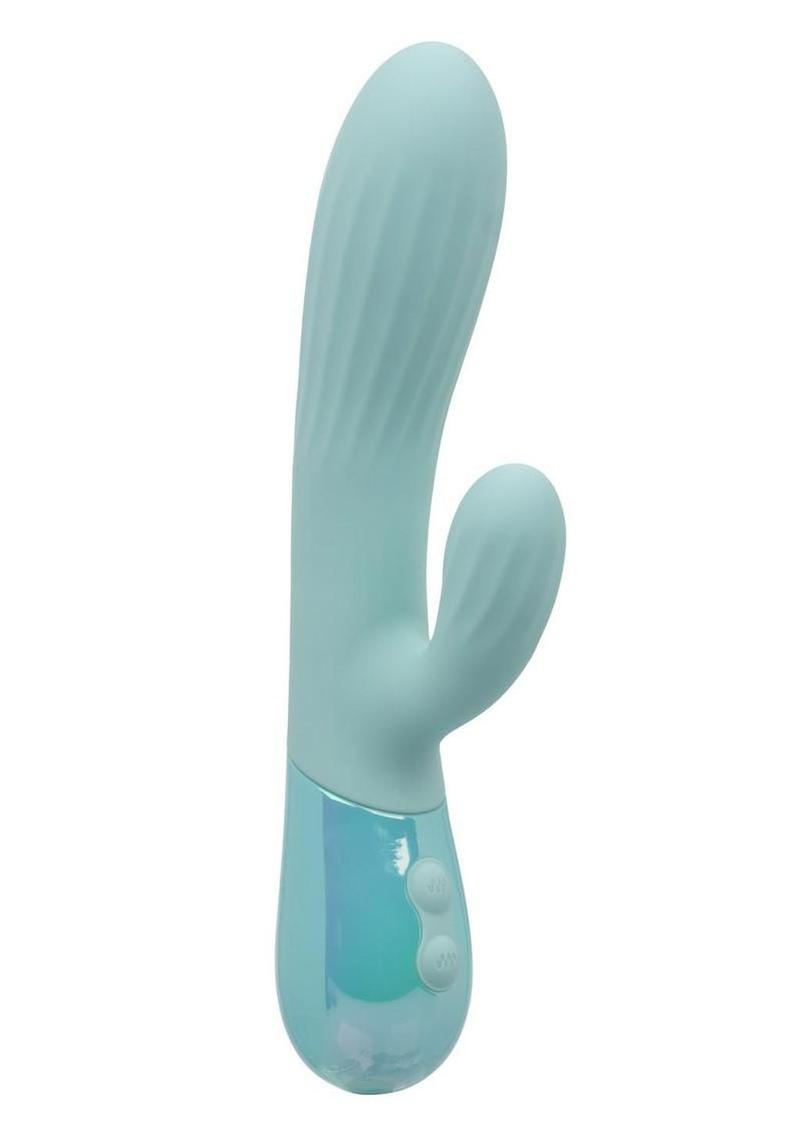 Aura Dual Ripple Rechargeable Silicone Rabbit Vibrator - Blue