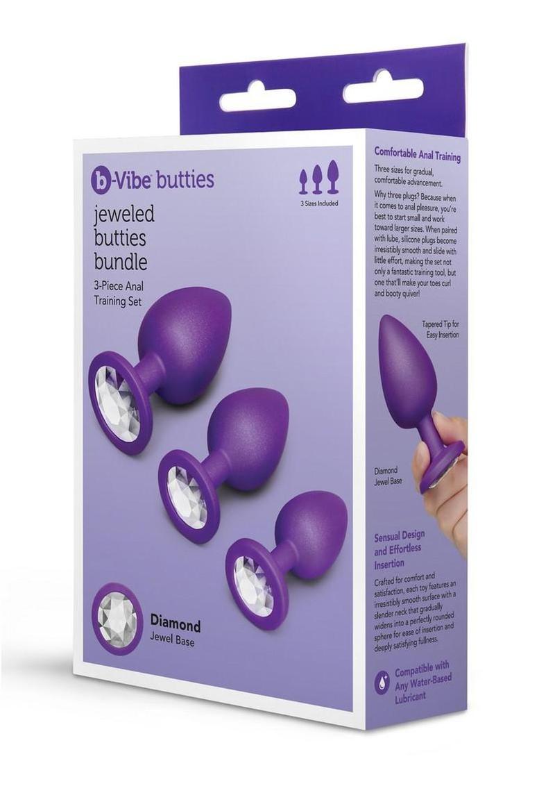 B-Vibe Jewel Butties Bundle Silicone Anal Plug - Purple - 3 Piece/Set