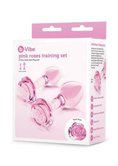 B Vibe Pink Roses Glass Butt Plug Training - 2pc/Set