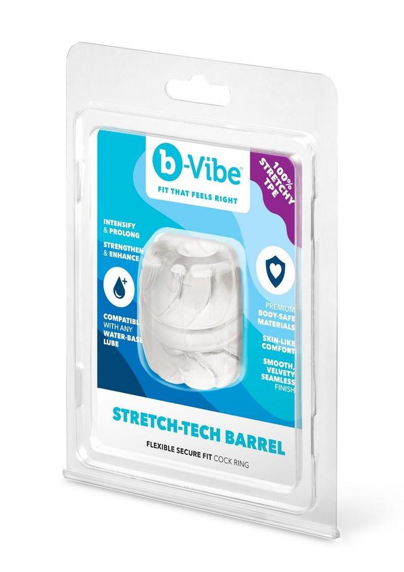 B-Vibe Stretch Tech Barrel Ultra Stretchy Cock Ring - Clear