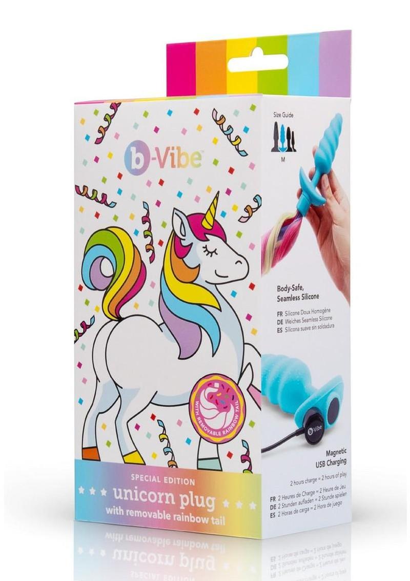 B-Vibe Unicorn Vibrating Plug with Tail - Rainbow