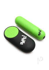 Bang! 28x Glow In The Dark Rechargeable Silicone Bullet with Remote - Green