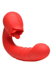 Bloomgasm Boom Bloom Thrusting and Licking Rechargeable Silicone Rose Vibrator - Red