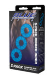 Blue Line Ribbed Rider Cock Ring - Blue - 3 Pack