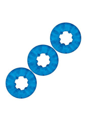 Blue Line Ribbed Rider Cock Ring - Blue - 3 Pack