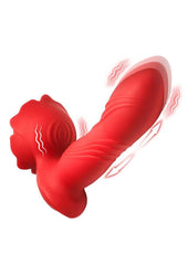 Boomgasm Rose Thrust Rechargeable Silicone Vibrator - Red