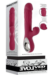Bursting with Pleasure Rechargeable Silicone Inflatable Dual Rabbit Vibrator - Red