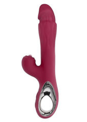 Bursting with Pleasure Rechargeable Silicone Inflatable Dual Rabbit Vibrator - Red