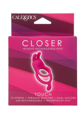 Closer Intimate Rechargeable Ring Touch Silicone Dual Vibe Cock Ring with Clitoral Stimulator - Pink