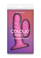 Colours Ribbed Rechargeable Silicone Vibrating Dildo with Remote Control - Pink - 5in