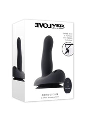 Come Closer Rechargeable Silicone Strap-On Vibrator with Remote - Black