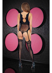 Fancy Suspender Bodystocking - Black - One Size