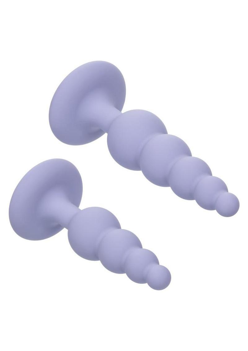 First Time Crystal Beaded Duo Silicone Anal Probe - Purple - 2 Piece/Set