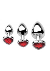 Frisky Chrome Hearts 3 Piece Anal Plugs with Gem Accents - Metal/Silver