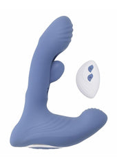 Gender X Flapjack Rechargeable Silicone Vibrating Dildo with Clitoral Stimulator - Blue