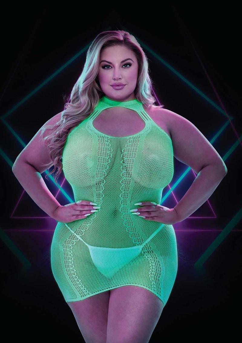 Glow In The Dark Mini Dress - Glow In The Dark/Green - Plus Size