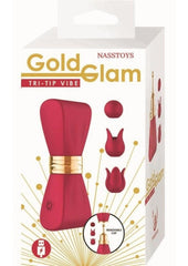 Gold Glam Tri-Tip Silicone Rechargeable Vibrator - Gold/Red