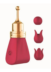Gold Glam Tri-Tip Silicone Rechargeable Vibrator - Gold/Red