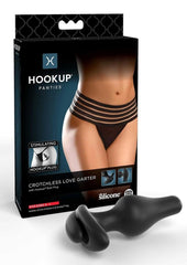 Hookup Panties Crotchless Love Garter - Sm - Black - One Size