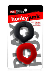 Hunkyjunk Fit Grips Ergo-Fit Silicone Cockrings - Black/Red - 2 Pack