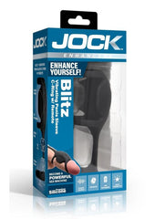 Jock Blitz Vibrating Penis Sleeve Rechargeable Silicone Cock Ring with Remote Control - Black