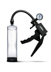 Jock Pump Up Penis Pump with Gauge and Trigger Handle - Black/Clear