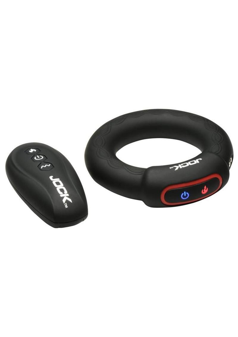 Jock Rumbler Vibrating and Warming Rechargeable Silicone C-Ring 2in with Remote - Black