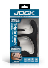 Jock Triple Rush Rechargeable Silicone Vibrating C-Ring and Anal Plug with Remote Contol - Black