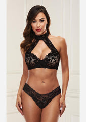 Lace Halter Bikni - Black - Medium/Small - Set