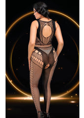 Lace Illusion Bodystocking-Blk-Q - Black