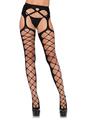 Leg Avenue Diamond Net Opaque Stockings with Attached Garterbelt