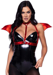 Leg Avenue Iridescent Vinyl Devil Wing Body Harness - Red - One Size