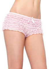 Leg Avenue Micromesh Lace Ruffle Tanga Short - Pink - One Size