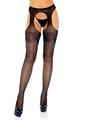 Leg Avenue Polka Dot Fishnet Suspender Hose with Lace Top and Cuban Heel