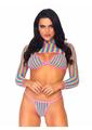 Leg Avenue Rainbow Fishnet Bikini Top, G-String, and Long Sleeved Crop Top