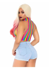 Leg Avenue Rainbow Net High Neck Crop Top - One Size