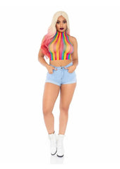 Leg Avenue Rainbow Net High Neck Crop Top