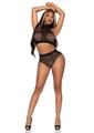 Leg Avenue Rhinestone Oval Net High Neck Crop Top and High Waist Bottoms