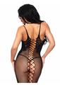 Leg Avenue Seamless Net and Lace Dual Strap Halter Dress with Faux Lace Up Back